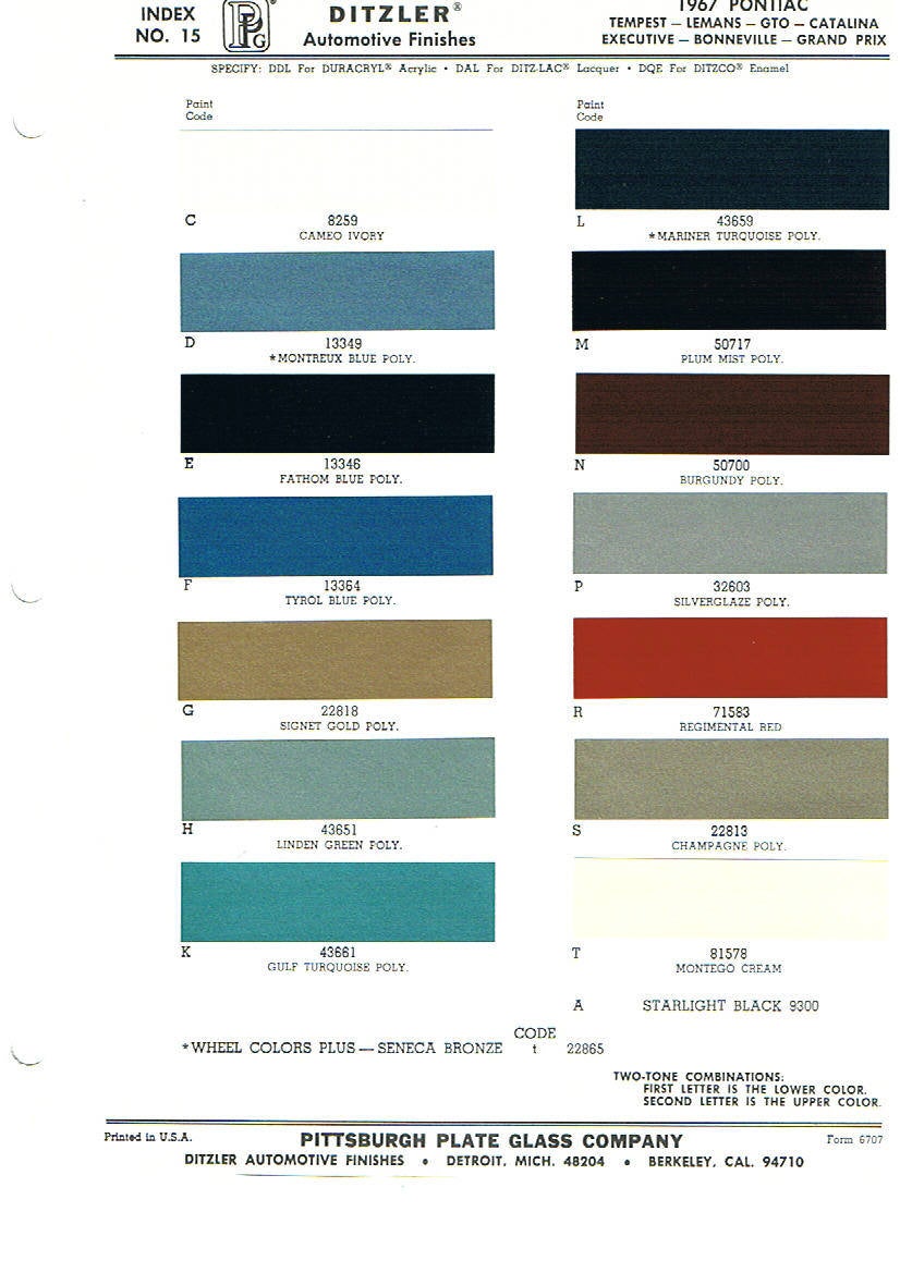 1969 Pontiac Color Chart